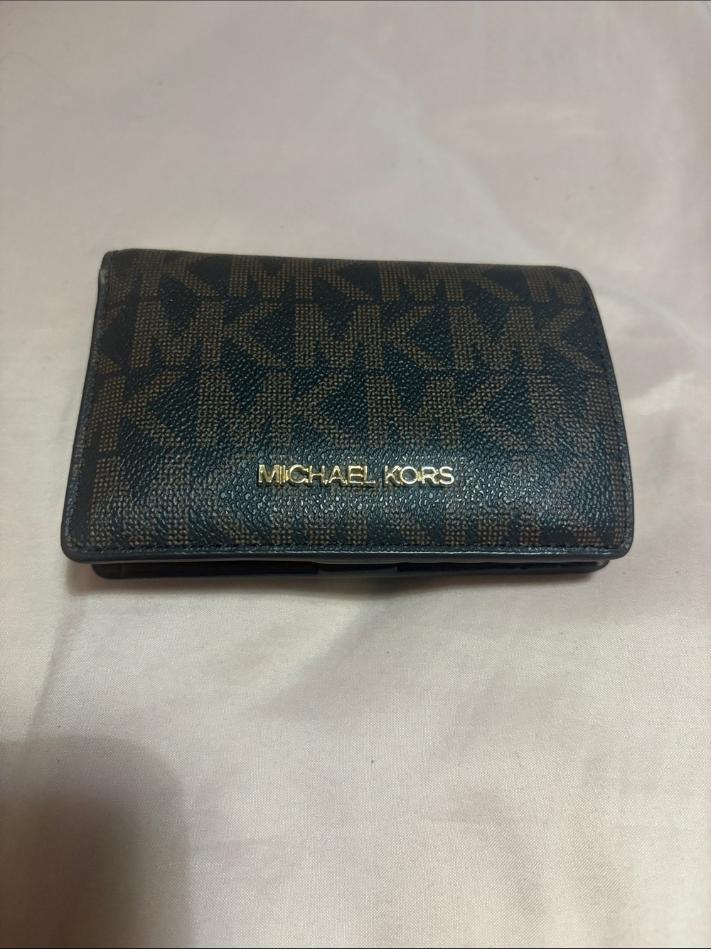 Michael Kors Brown and Black Signature Card Holder with Gold Logo